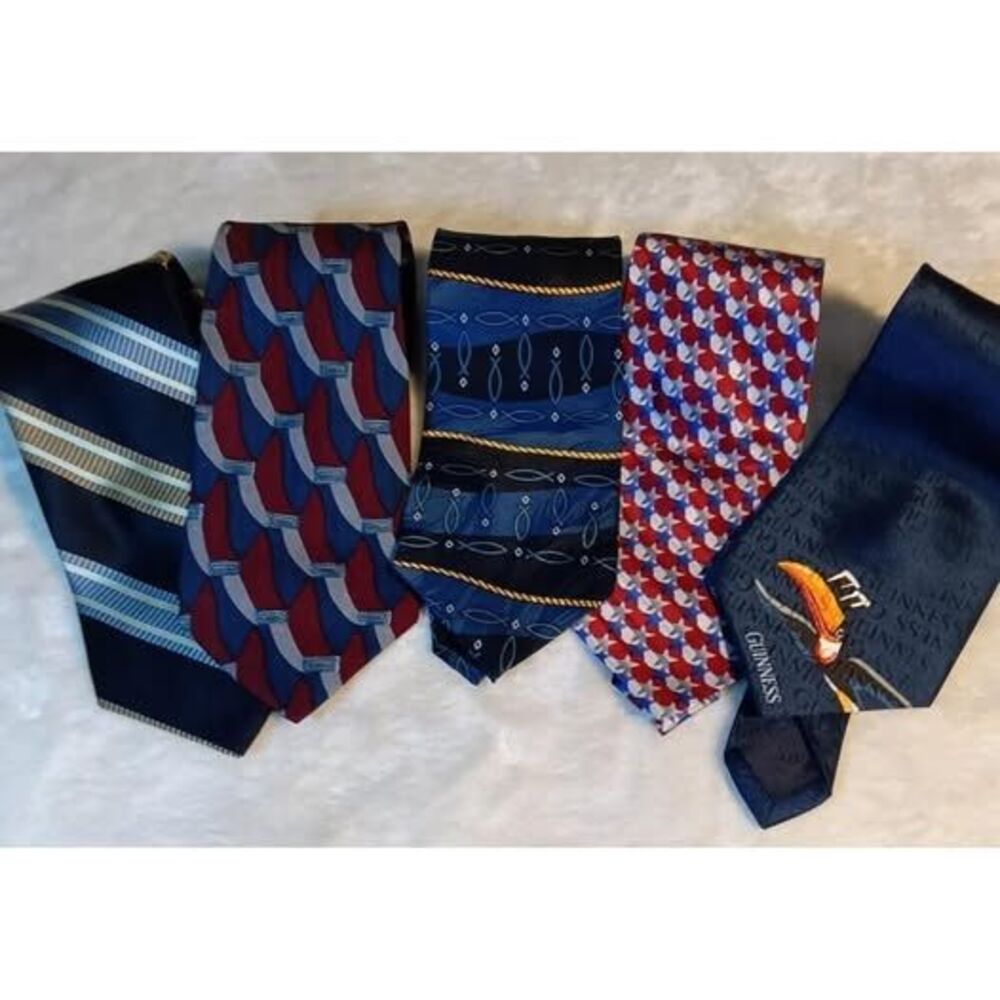 Silk Tie Lot 5pc Guinness MMA Joseph & Feiss Patriotic Stars Fish Stripes